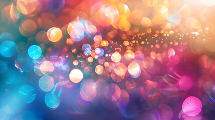 abstract blurred background with colorful light bokeh and lens flare, rainbow colors