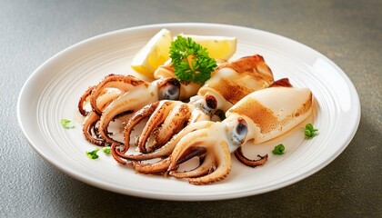 squid on a plate, suitable for a food menu