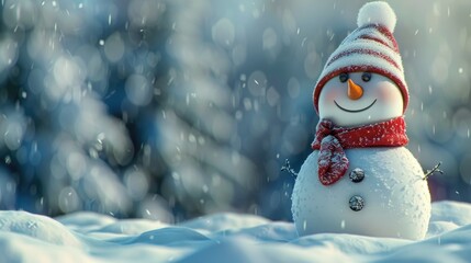 Fototapeta premium A Christmas snowman set against a snowy white backdrop