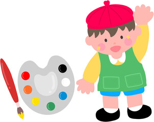 미술 화가 어린이 팔레트 붓 일러스트