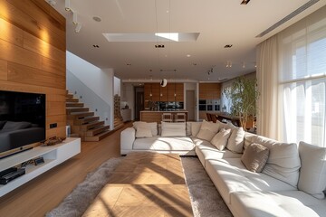 Fototapeta premium Stylish two-floor apartment, panorama