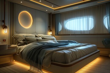 Ultra Close up view of Ultra contemporary modernist sleeping cabin design for a super yacht...