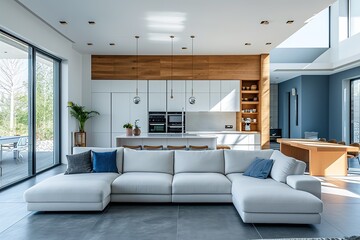 kitchen floor home, interior, window, nobody, architecture, living, table, floor, contemporary, dining, luxury, wood, design, house, chair, room, indoor, kitchen, furniture, apartment, decor, light