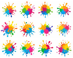 Splash of paints. Blobs. Paint splatter colourful set. Splashing spots effect shape. Multicolored splash paintbrush liquid. Painting - activity. Vector splash of paints isolated on white background.
