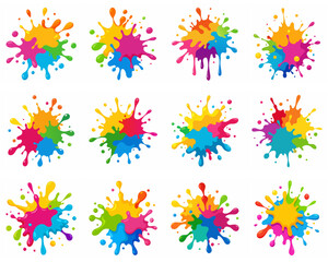Splash of paints. Blobs. Paint splatter colourful set. Splashing spots effect shape. Multicolored splash paintbrush liquid. Painting - activity. Vector splash of paints isolated on white background.