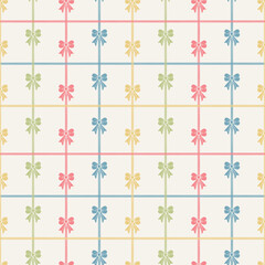 Obraz premium Seamless pattern in pastel colours with ribbons and stripes running criss cross. Great for wrapping paper, textiles, fashion, quirky clothing, kids, home decor, greeting cards, backgrounds 