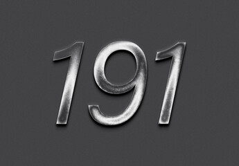 Chrome metal 3D number design of 191 on grey background.