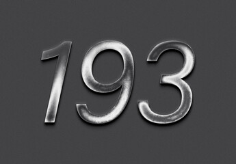 Chrome metal 3D number design of 193 on grey background.