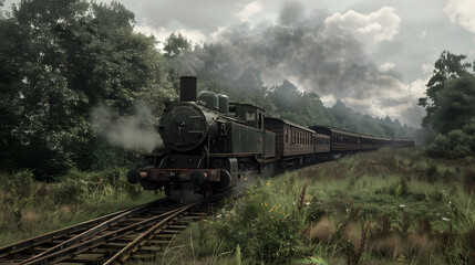 Fototapeta premium Epic old train with steam effects from it