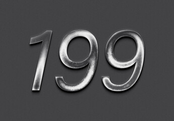 Chrome metal 3D number design of 199 on grey background.