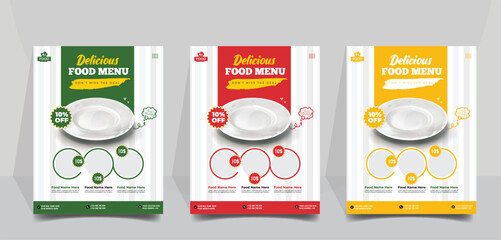 Modern restaurant flyer template for advertisement and marketing. Food menu banner and poster vector with Plate. Restaurant business promotion flyer template design