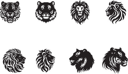 Tiger and lion Silhouettes Vector Design