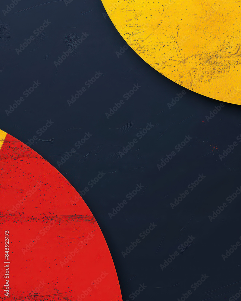 Canvas Prints Large yellow and red circles on a dark blue textured background with red splashes.