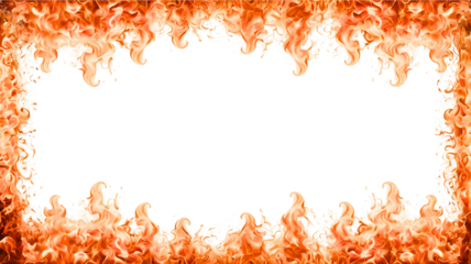 Fire flames border frame isolated on transparent white background
