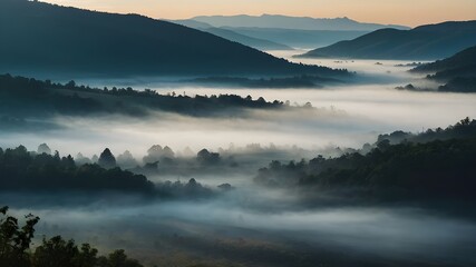 Obraz premium River Valley Fog Specialist Tranquil Mist Exploration Advisor Atmospheric River Valley Guide Mystery Fog Landscape Expert Enigmatic Valley Fog Navigator 