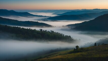 Fototapeta premium River Valley Fog Specialist Tranquil Mist Exploration Advisor Atmospheric River Valley Guide Mystery Fog Landscape Expert Enigmatic Valley Fog Navigator 