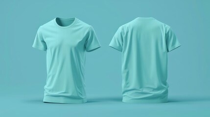 Turquoise T-shirt Mockup - Front and Back View, Generative AI