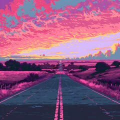 sunset over the road