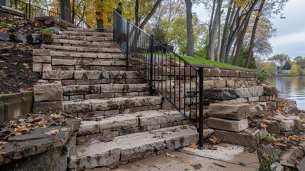 The final touches being added such as a railing or decorative elements to not only serve a functional purpose but also enhance the appearance of the retaining wall.
