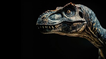 Fototapeta premium A dinosaur standing alone against a black backdrop with room for text Moody photographic style