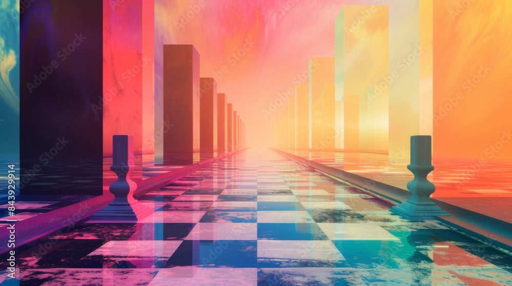 Wall mural an image of a board game where the gameplay is controlled by a neural network, against the backdrop 