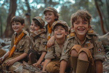 Scouts Smiling in the Woods