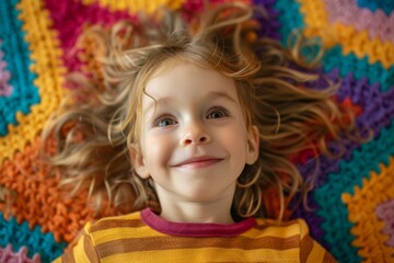 Smiling Girl on a Colorful Blanket