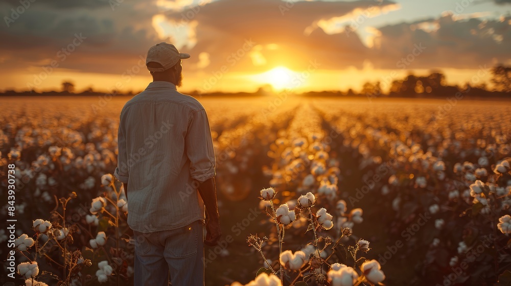 Canvas Prints farmer looking over cotton field