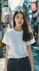 japanese girl in white shirt in tokyo