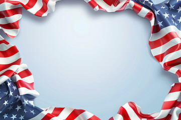 Fototapeta premium 4th july american independence day flyer template with wave flag background and. poster, banner, greeting card. Generative AI