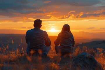 Father and Daughter Watching Sunset
