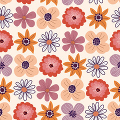 Decorative floral repeated ornament, vector colorful stylized seamless pattern for Fabric Textile Wallpaper