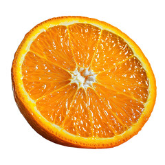 Juicy Orange Slice Close-Up on White, Close-up of a vibrant orange slice, its juicy segments rich...