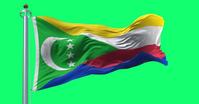 National flag of the Comoros waving isolated on green background