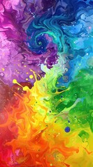 Vivid Abstract Swirl of Rainbow Colors - A dynamic and vibrant abstract painting featuring a swirl of rainbow colors and splashes, evoking energy and creativity.
