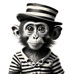 black and white portrait of a person with a hat