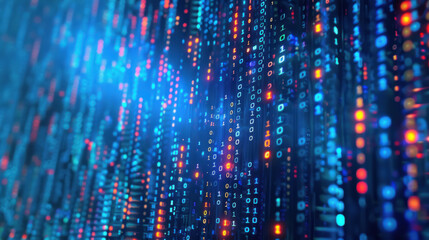 Fototapeta premium Abstract Binary Code on Blue Background, 3D Rendering Popart