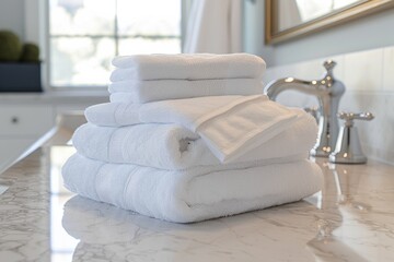 Folded Towels On Bathroom Counter