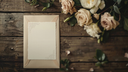 Elegant wedding invitation card on wooden table