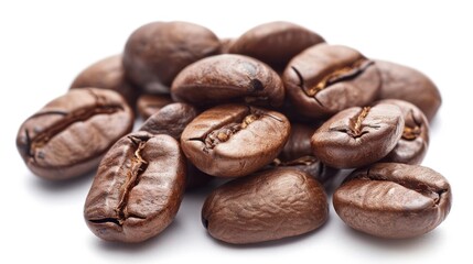 Naklejka premium Close Up of Roasted Coffee Beans on White Background
