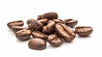 Fototapeta premium Close-Up Image of Roasted Coffee Beans on White Background