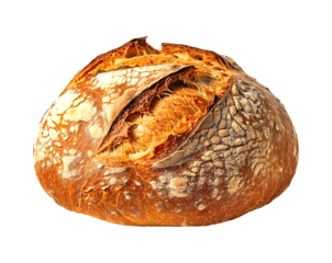 Freshly Baked Rustic Round Loaf with Golden-Brown Crust.