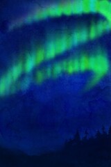 Vertical night sky with green aurora background