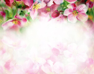 Floral pink background.. Watercolor illustration.