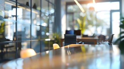 Blurred background in a workplace conference room;