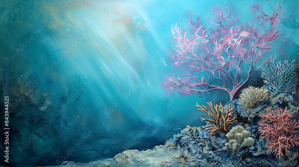 Wall mural A serene underwater coral reef with a turquoise background