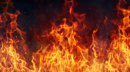 Obraz premium Texture of fire flames on black background. Burning red hot sparks