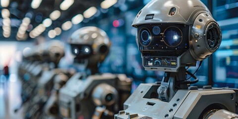 Fototapeta premium Enhancing Real-Time Cyber Defense Capabilities with Data Analysis by Military Robots. Concept Military Robots, Real-Time Defense, Data Analysis, Cybersecurity, Technology Integration