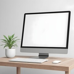 Fototapeta premium White Screen Laptop Mockup On Table