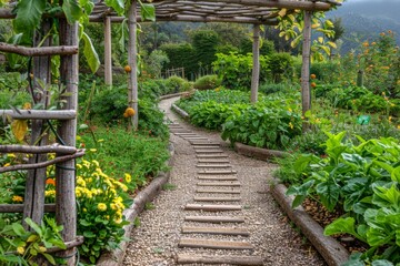 Winding Path Through A Lush Vegetable Garden